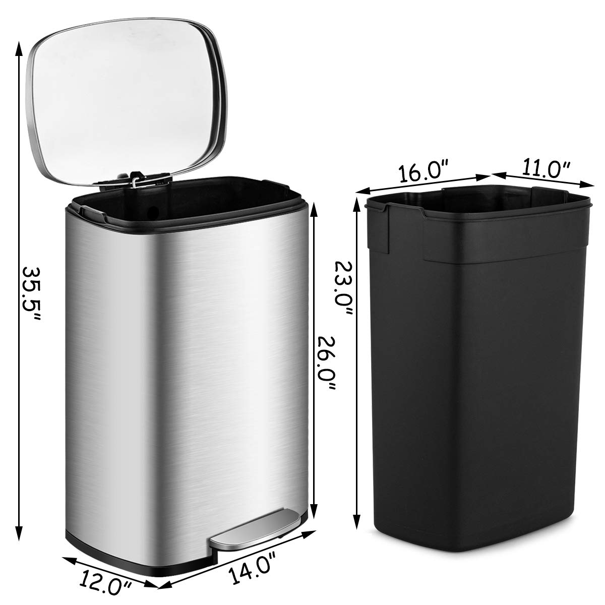 Goplus 13.2 Gallon/50L Stainless Steel Touchless Trash Can with Step-On Pedal, Soft-Close Lid & Fingerprint-Resistant - Perfect for Kitchen, Living Room & Home Office Waste Disposal
