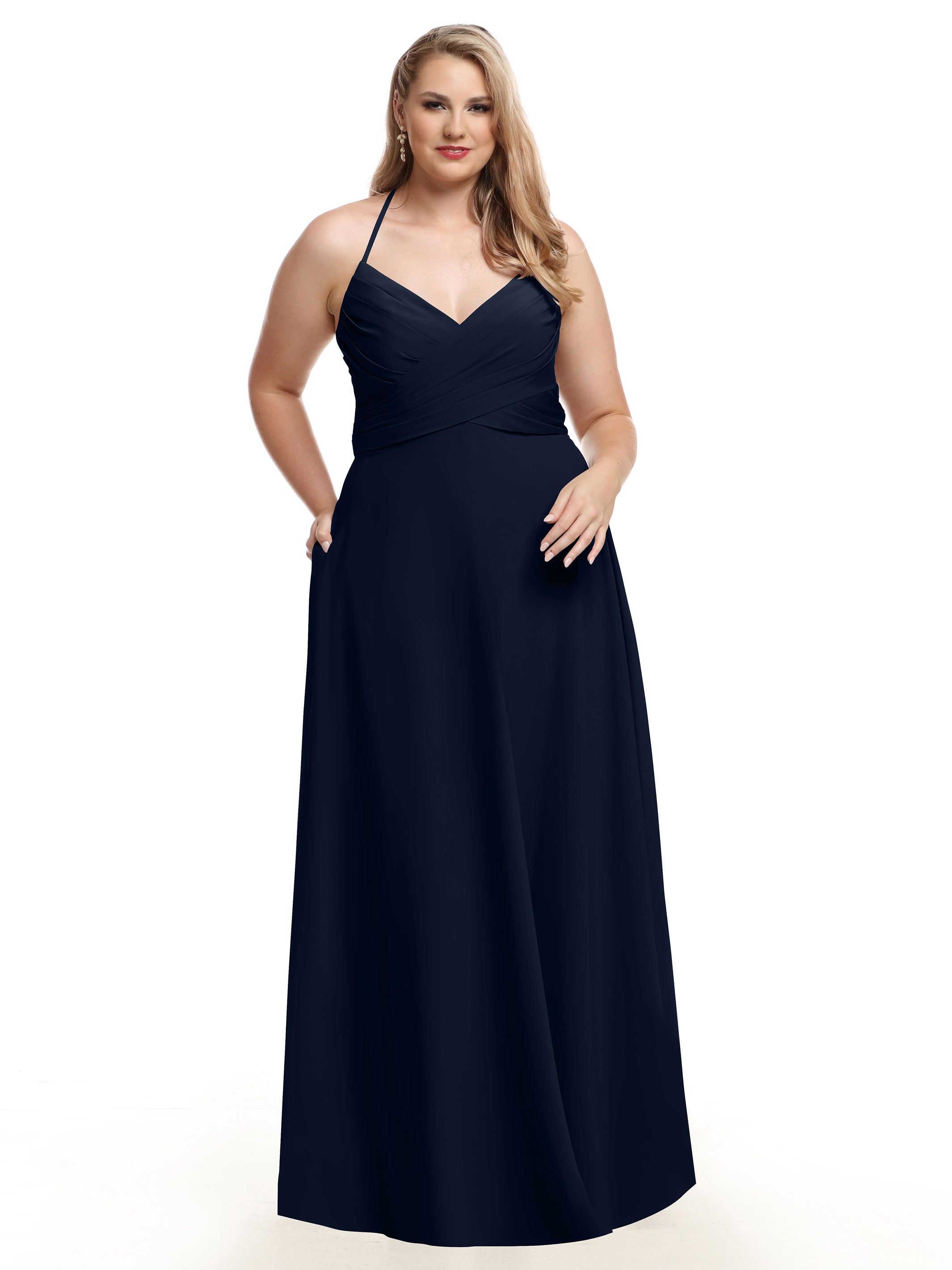 Elegant 80101 Stretch Chiffon A-Line Bridesmaid Dress with V-Neck & Pleats - Perfect for Weddings, Formal Events & Special Occasions