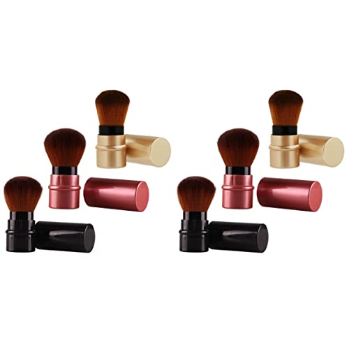 FRCOLOR 6 Pcs Mineral Makeup Brush Set - Flat Top Kabuki Brush, Retractable Powder Brush, Foundation & Blending Brushes for Flawless Makeup Application | Perfect for Liquid, Powder & Cream Foundation