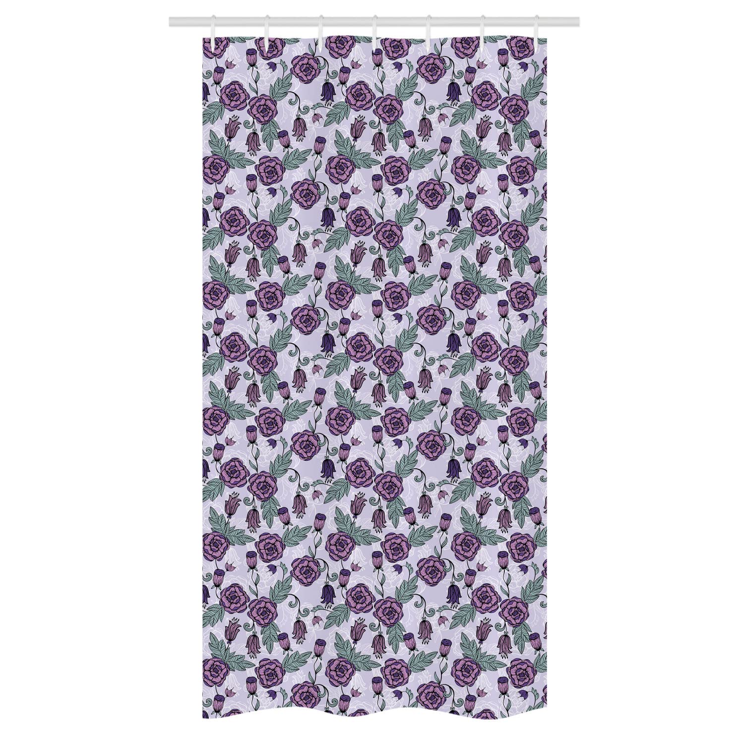 Ambesonne Floral Shower Curtain Set - Vibrant Violet & Pastel Purple Continuous Floral Pattern with Leaves, 36x72 Inches, Waterproof Fabric Bathroom Decor with Hooks - Perfect for Boho, Farmhouse & Modern Bathrooms