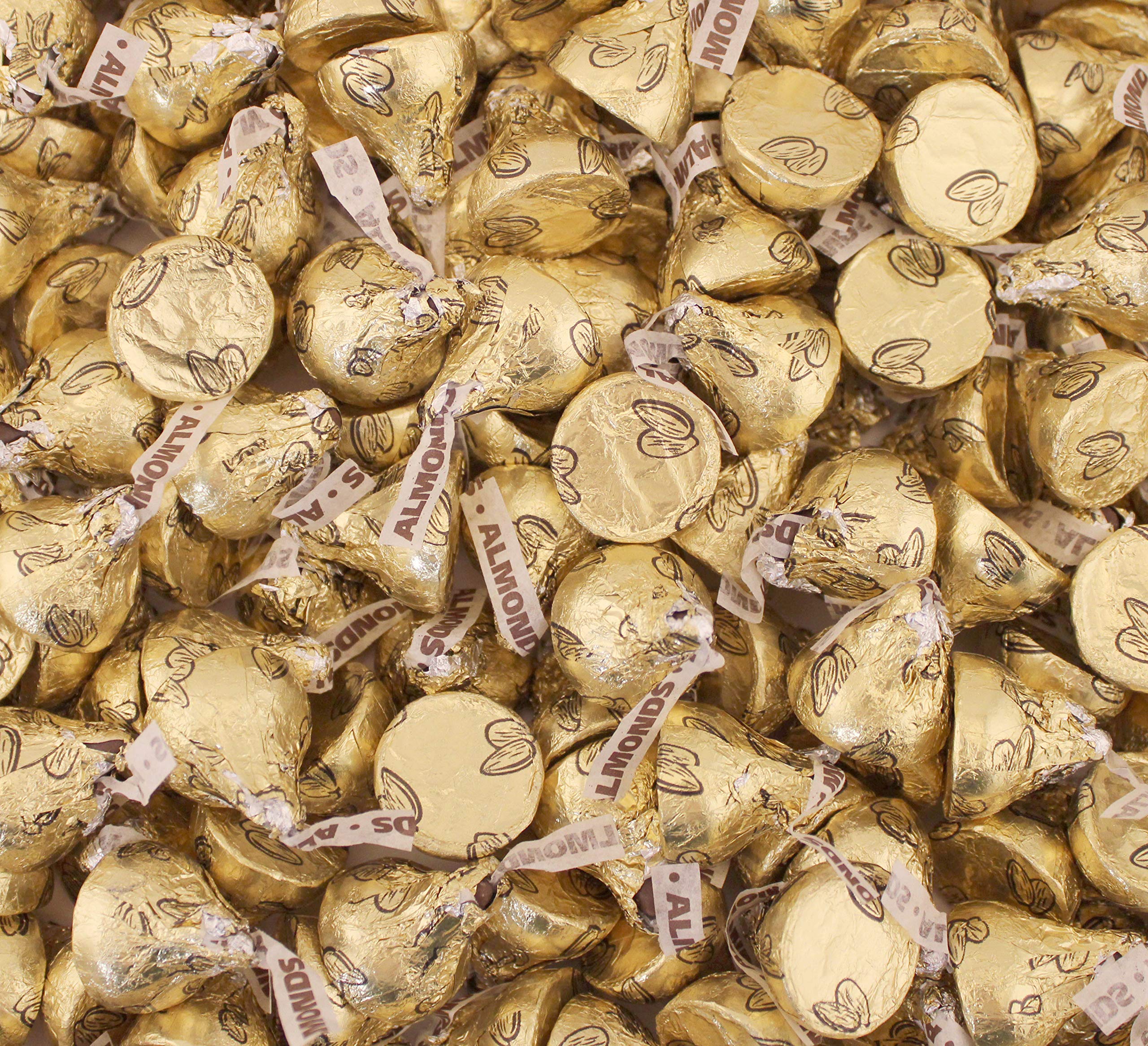 LaetaFood KISSES Milk Chocolate with Almond Candy - 2 Pound Bulk Bag of Gold Foil Wrapped Chocolates - Perfect for Valentine's Day Gifts, Party Favors & Holiday Treats
