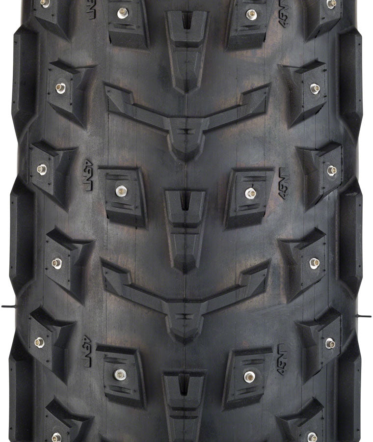 45NRTH Dillinger 5 Bike Tire 26x4.6 Inch Tubeless Black 120 TPI with 258 Concave Carbide Alloy Studs - Winter Cycling, Fat Tire Snow Biking, Off-Road Traction for Extreme Conditions