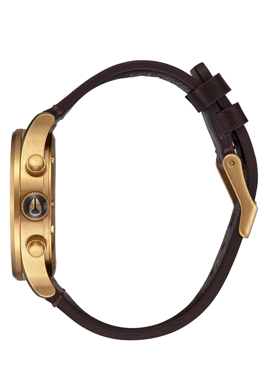 Sentry Chrono Leather Watch - Gold, Indigo & Brown | Luxury Men's Wristwatch for Business & Formal Occasions