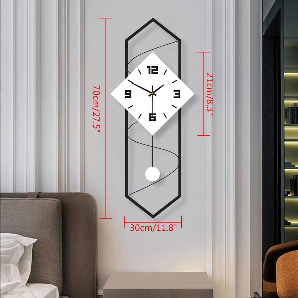 Modern Silent Pendulum Wall Clock - Metal & Solid Wood Decor for Living Room, Bedroom, Office - Black & White | Perfect for Home Decor, Office Spaces & Gift Giving