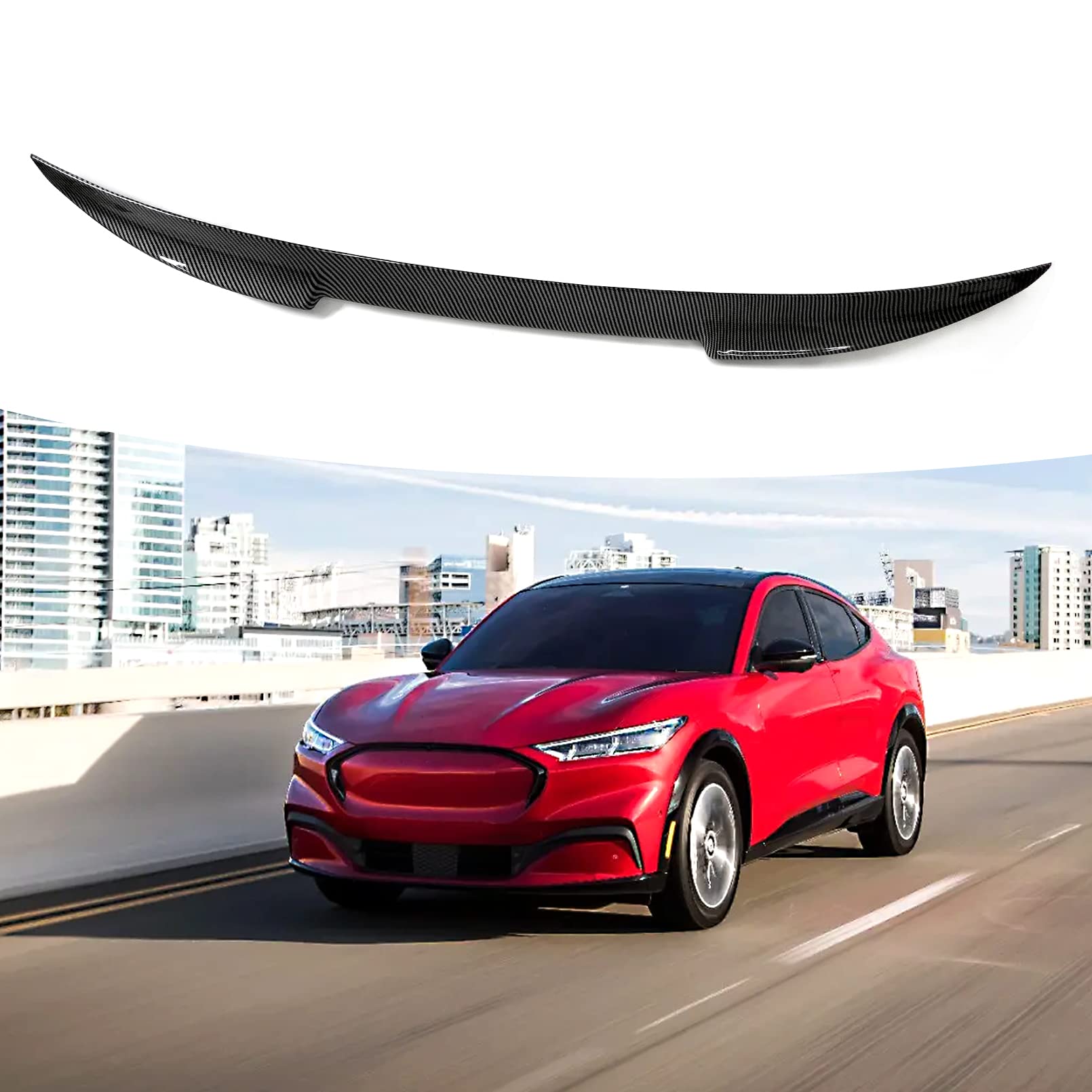 Carbon Fiber Rear Wing Spoiler for Mustang Mach E 2021-2022 | High-Performance Trunk Spoiler | Exterior Car Accessories | Enhances Aerodynamics & Sporty Style for Street Racing & Car Shows