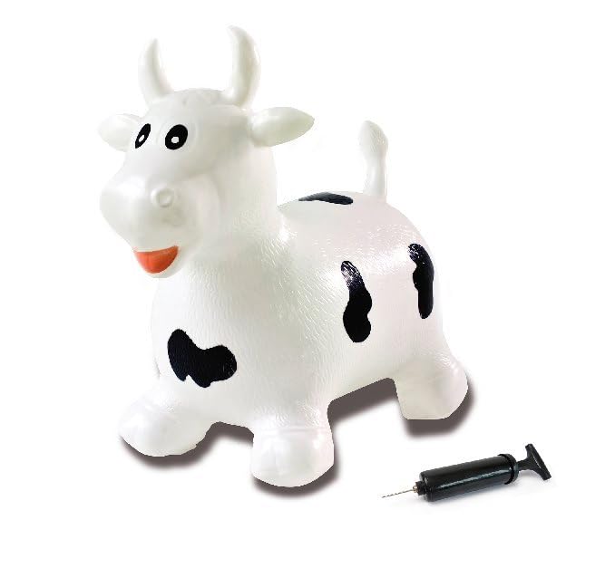 Jamara 460318 - White/Black Jumping Toro Animal Toy with Pump & Ears as Stand - Includes Model, Pump, Instructions - Perfect for Kids' Parties, Classroom Rewards & Fun Family Playtime