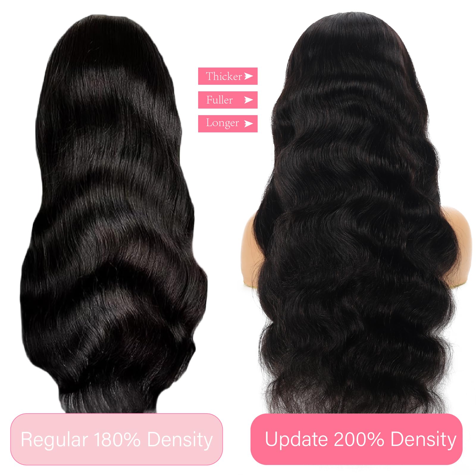 30 Inch 13x6 HD Lace Front Wig Human Hair - 200% Density Body Wave Glueless Pre-Plucked with Baby Hair - Natural Black for Daily Wear, Parties & Special Occasions
