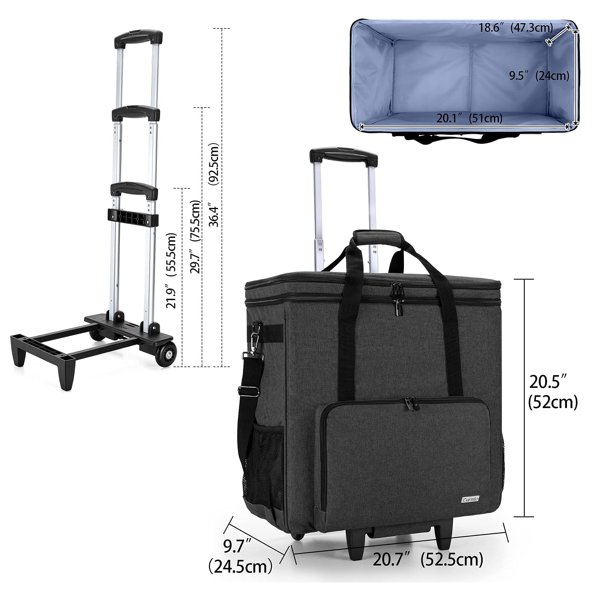 CURMIO Rolling Desktop Computer Travel Bag with Wheels - Double Layer PC Tower Carrying Case with Detachable Dolly for PC Chassis, Keyboard & Mouse - Patented Design for Office, Gaming & Business Travel