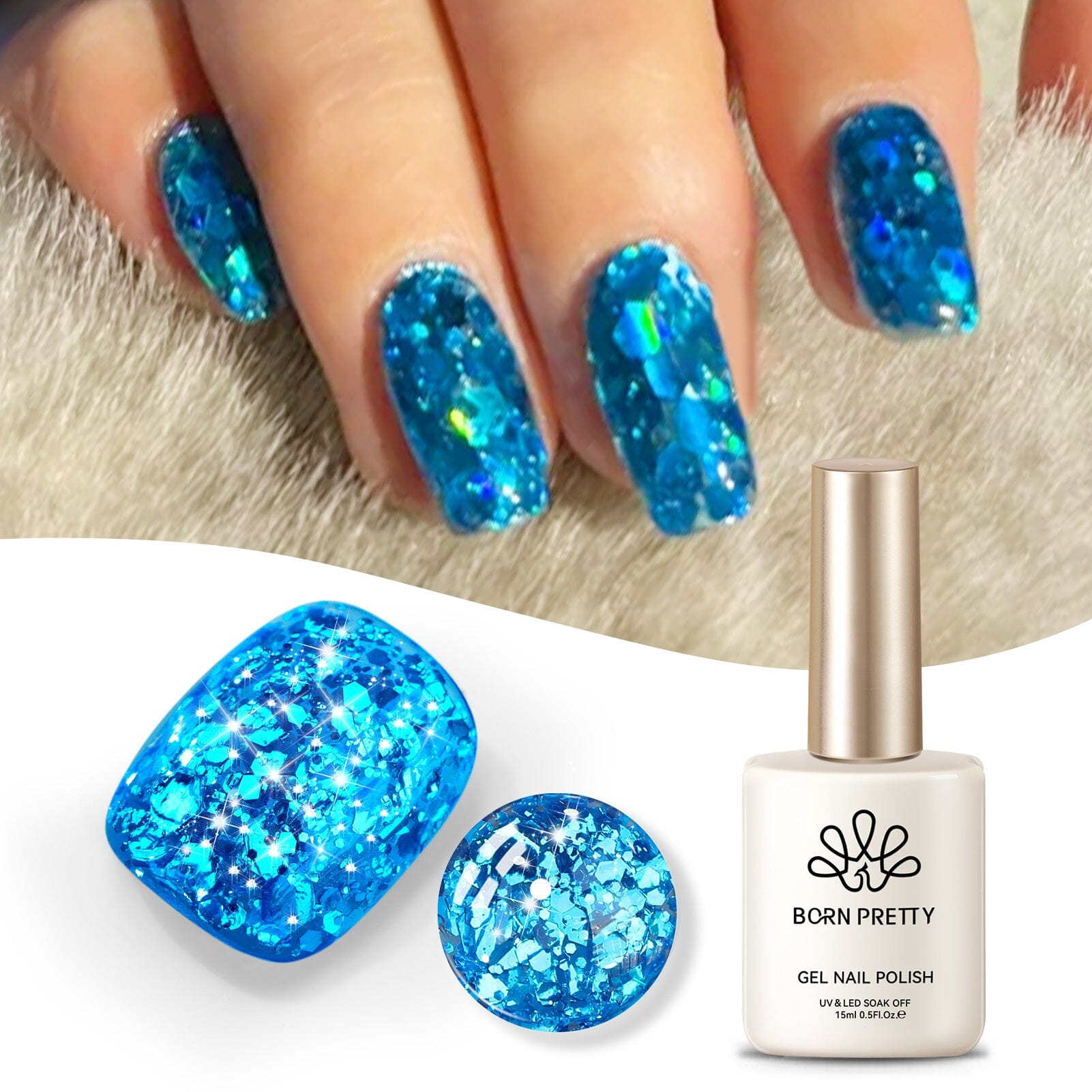 Blue Sequins Glitter Gel Polish - 15ml Bottle (SG13 Blue Harebell) | Long-Lasting Nail Art for Parties, Weddings & Special Occasions