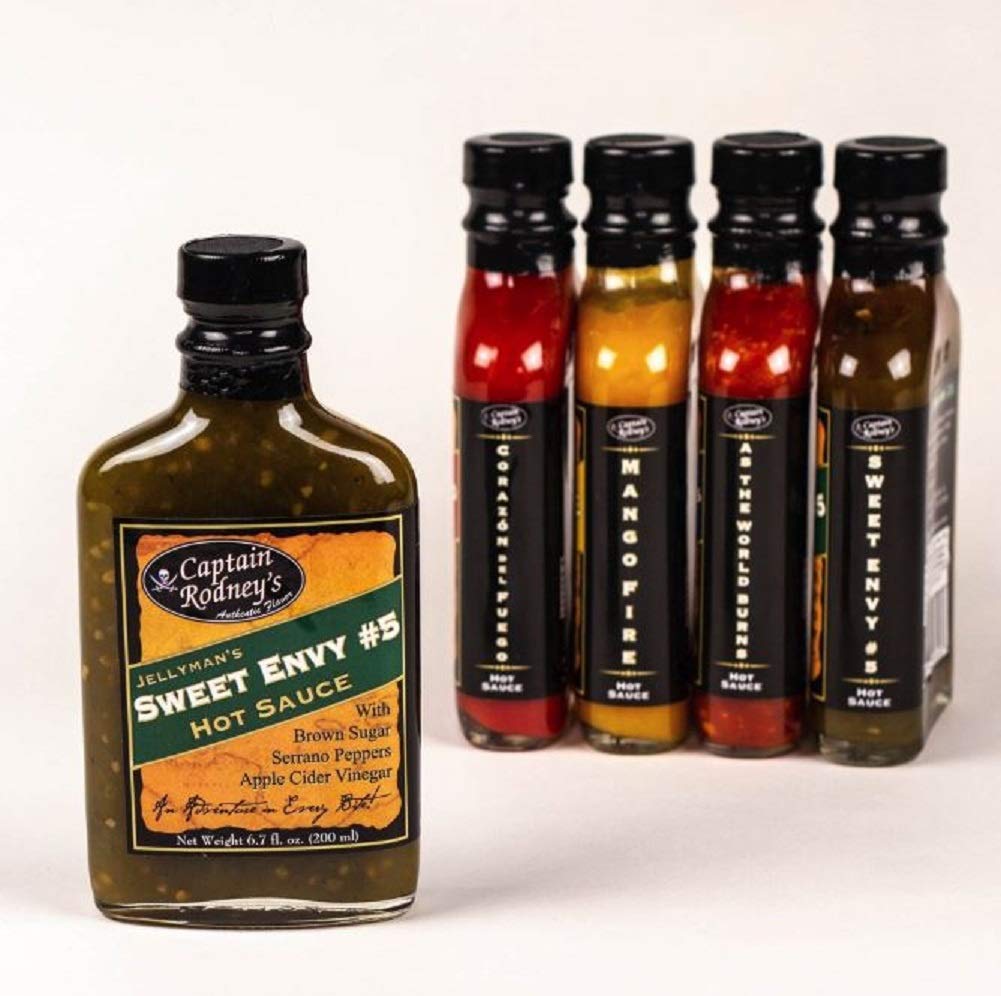 Captain Rodney's Private Reserve Hot Sauce - 4 Pack Gourmet Hot Sauce Set | Spicy & Flavorful | Perfect for BBQ, Wings, Tacos & Cooking