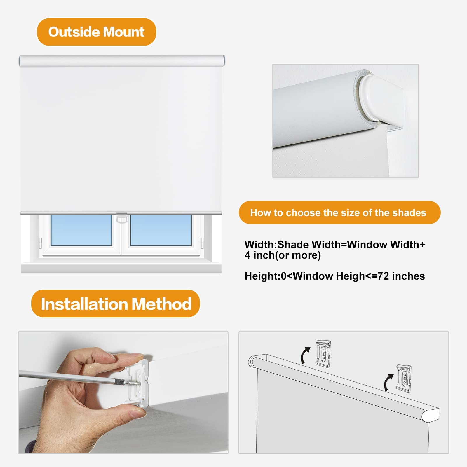 **Persilux 100% Blackout Roller Shades - Cordless Window Blinds for Thermal Insulation - Inside/Outside Mount - Perfect for Living Room, Bedroom & Home Office (24