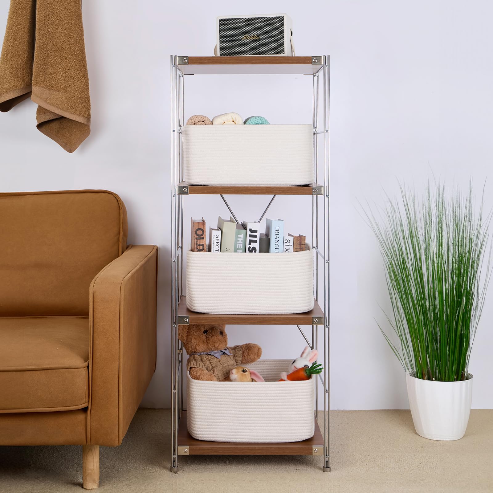 Large Woven Storage Baskets for Shelves & Closets - 17 x 13 x 7.5 Inch Organizer Bins for Clothes, Blankets, Towels, Toys | Nursery, Bedroom & Living Room Organization | Set of 2 Off-White Rope Baskets
