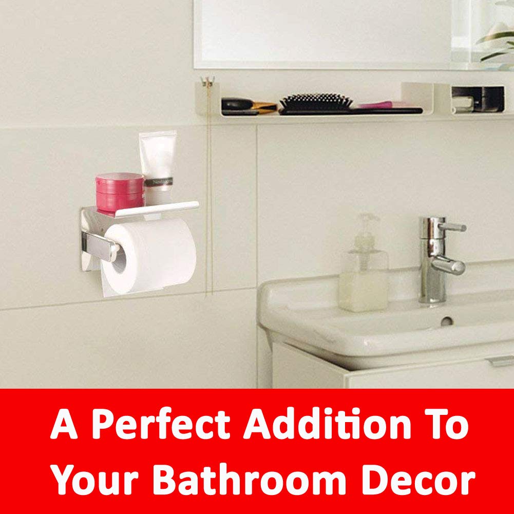 Stainless Steel Toilet Paper Holder with Phone Shelf - Wall Mounted Bathroom Tissue Roll Holder for Mega Rolls - Polished Chrome Finish - Perfect for Home, Office, and RV Bathrooms