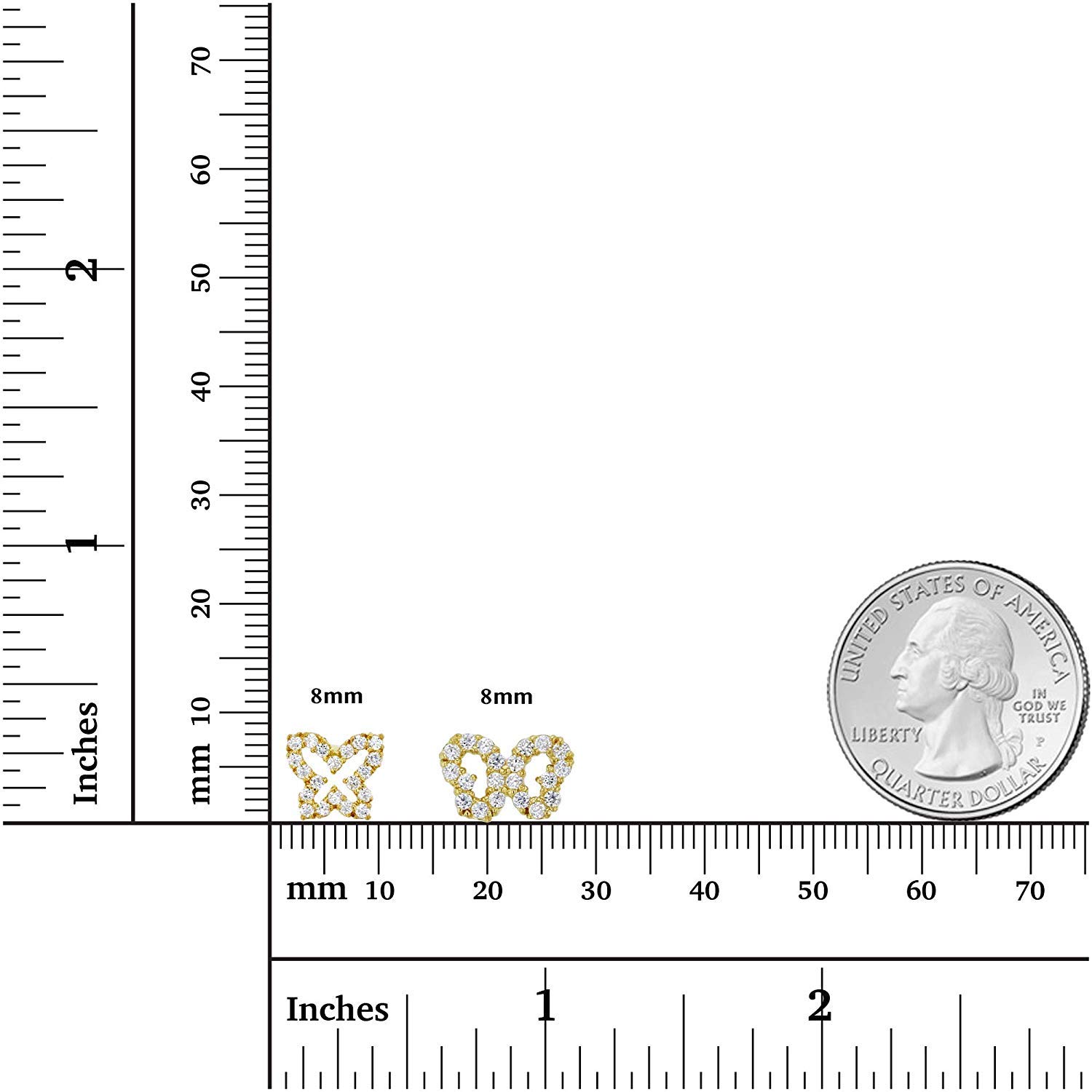 14K Yellow Gold Butterfly Stud Earrings for Women | AAA Cubic Zirconia Micropave Open Wing Design | Elegant Everyday Jewelry & Gift for Birthday, Anniversary, Valentine's Day