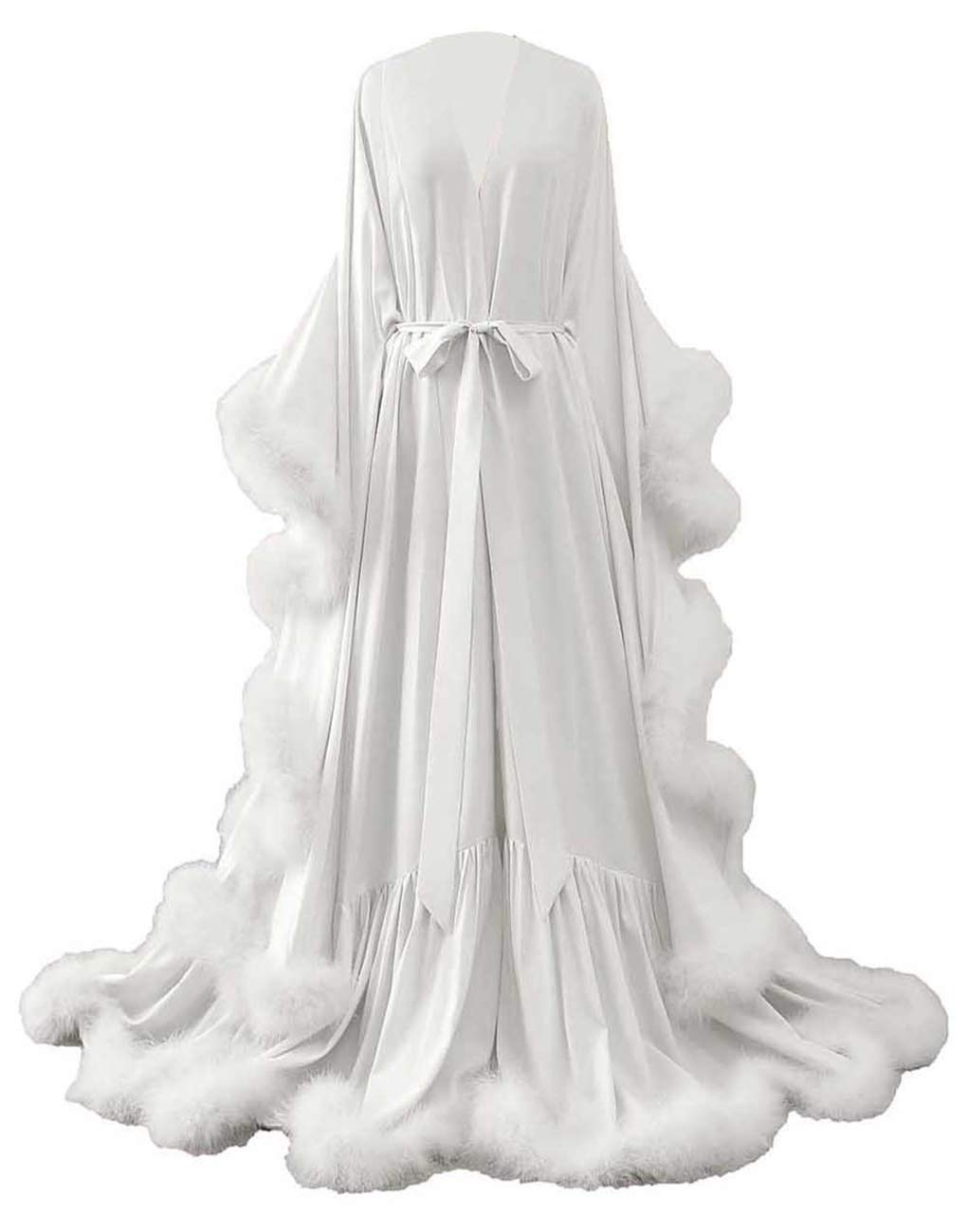 Sexy Feather Bridal Robe - Women's Silk Satin Maternity Nightgown & Bathrobe for Photoshoot, Sleepwear, Wedding Night, Honeymoon & Boudoir Photography