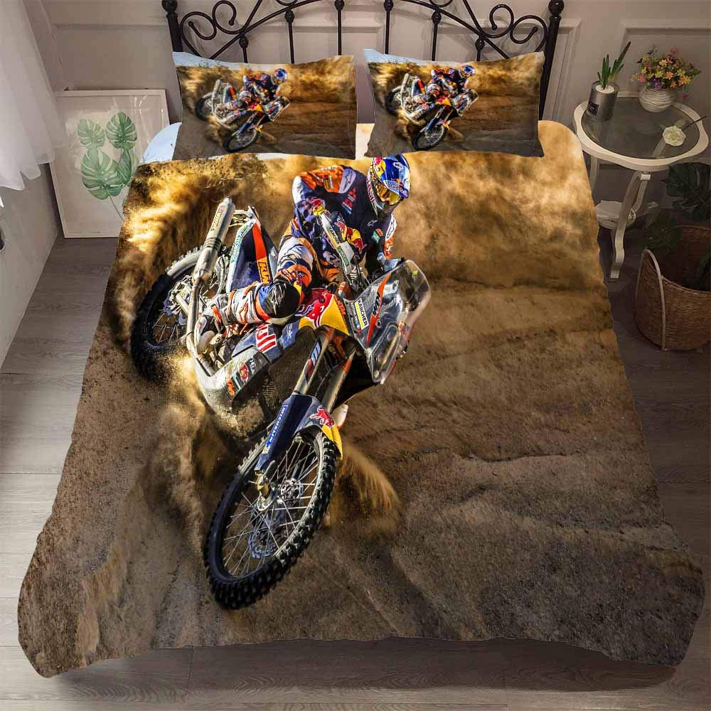 Xtreme Sports Motocross Racer King Size Duvet Cover Set - 3 Piece Bedding Set with 2 Pillowcases for Boys, Kids, Teens & Men | Motorcycle Themed Comforter Cover for Bedroom Decor | Perfect for Motocross Fans & Racing Enthusiasts