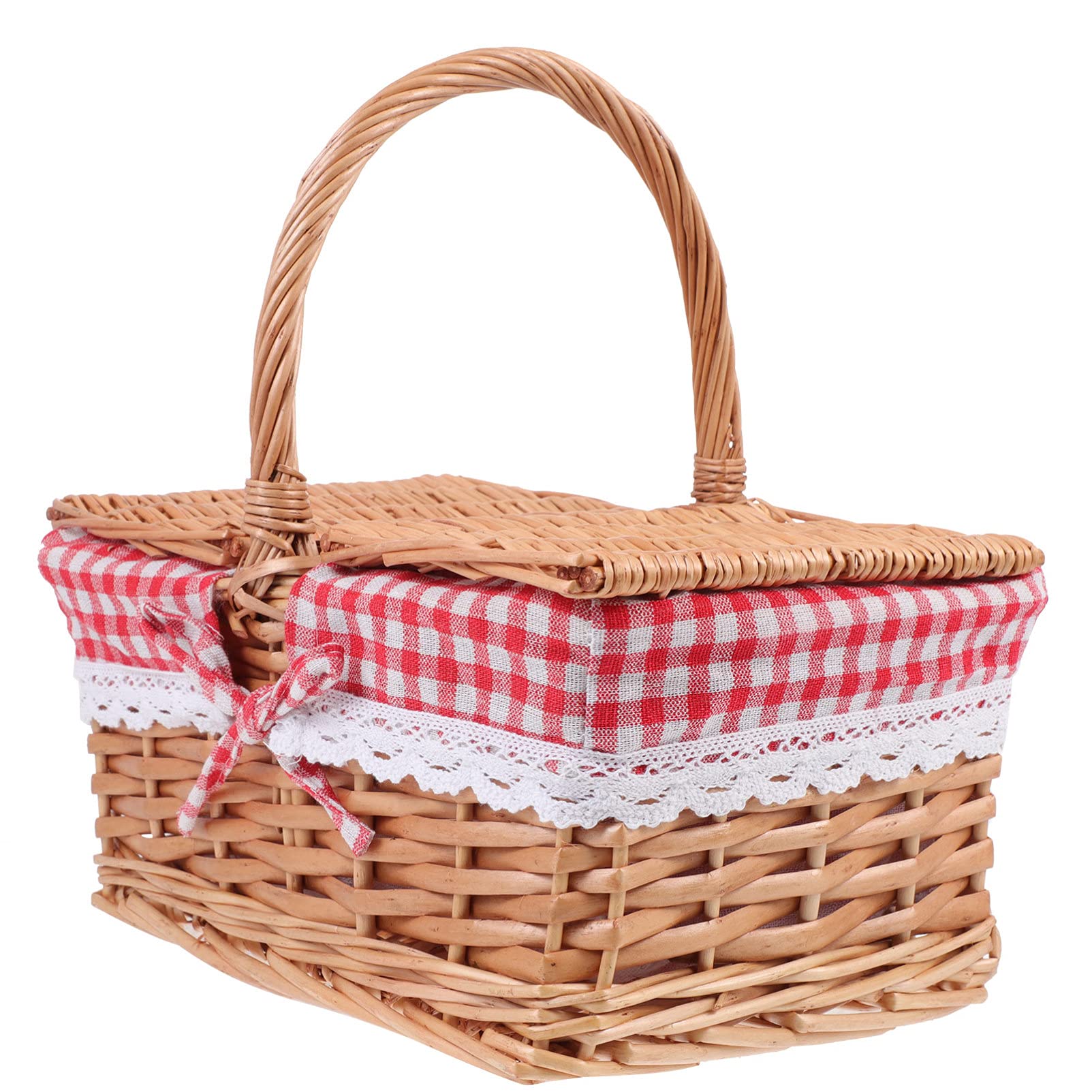 HEMOTON Woven Picnic Basket with Handle - 20x30CM Storage Organizer for Bread, Fruits, Toys & Sundries | Perfect for Camping, Travel, Beach Outings & Home Organization (Red)
