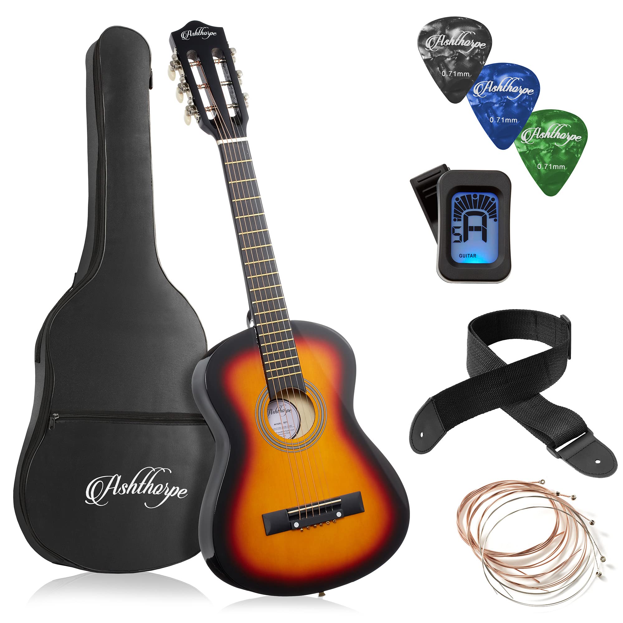 Ashthorpe 30-inch Beginner Acoustic Guitar Starter Kit (Sunburst) with Gig Bag, Strings, Strap, Tuner & Picks - Perfect for Kids, Teens & Adult Beginners Learning at Home, School or Campfire Jams