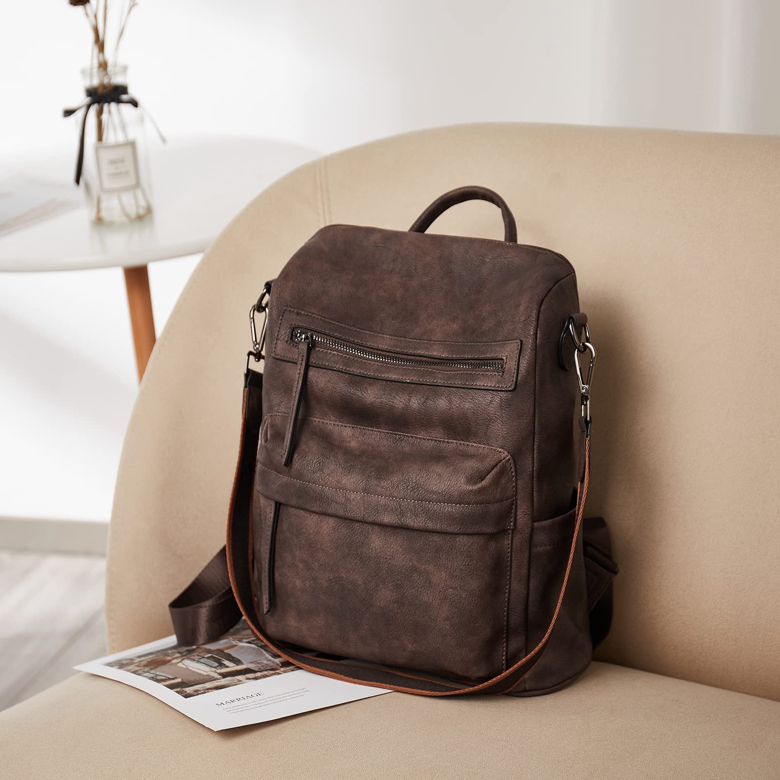 Stylish BROMEN Leather Backpack Purse for Women - Fashionable Designer Shoulder Bag for Travel, Work & Daily Use | Large Capacity & Durable