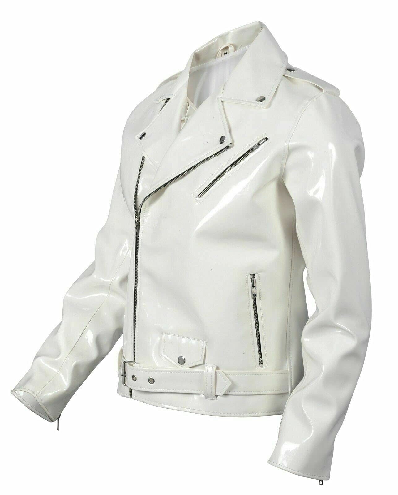 Women's White PVC Leather Jacket - Shiny Stylish Cafe Racer Motorcycle Biker Jacket for Women | Perfect for Riding, Night Out & Fashion Statement