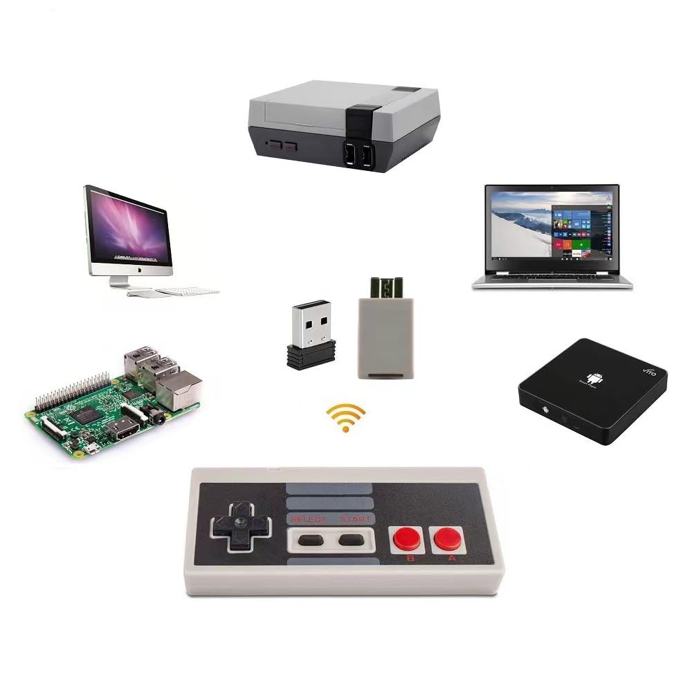 ZAMPAM Wireless NES Controller - USB Adapter for PC, Mac, Raspberry PI - 2 Pack for Retro Gaming