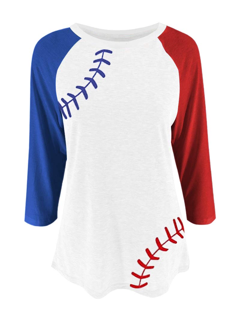 Red White Blue Baseball Tee for Women - Raglan Sleeve Softball Mom Shirt | Stylish & Comfortable Casual Wear for Sports, Outings & Everyday Fashion
