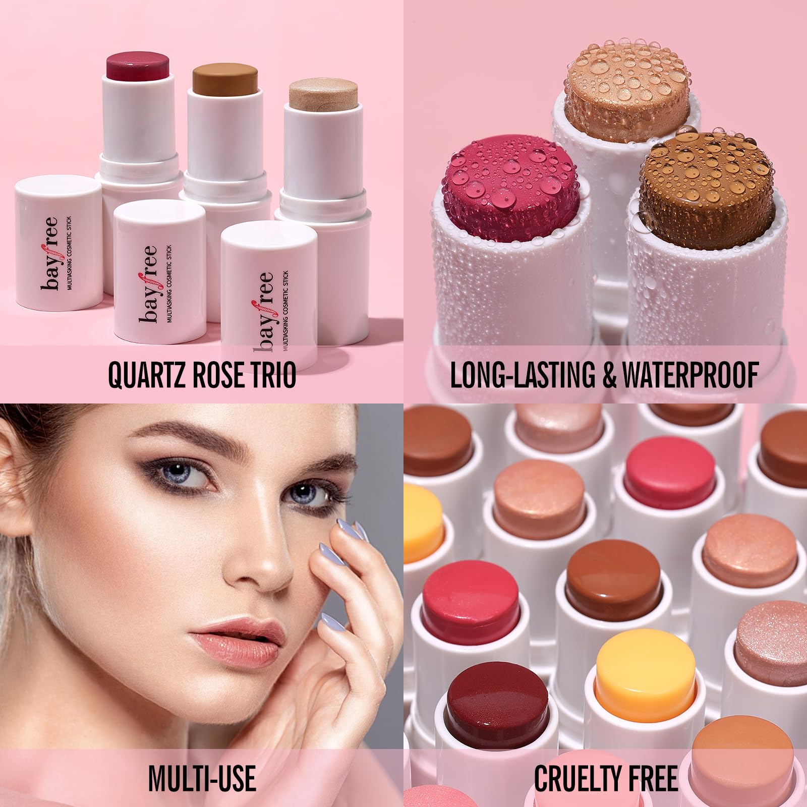 KIMUSE 3-in-1 Multi Stick Trio - Cream Blush, Contour & Highlighter Stick for Face, Cheeks & Lips | All Skin Types | Perfect for Everyday Makeup & On-The-Go Touch Ups