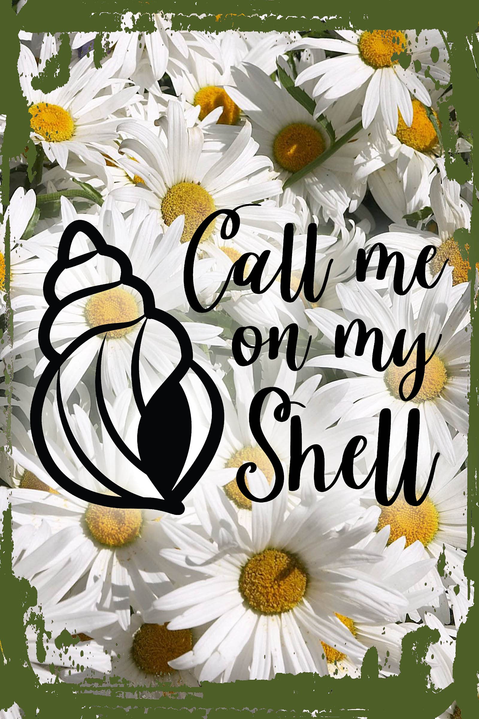 Funny Daisy Flower Wall Art - 'Call Me On My Shell' Cursive Beach Decor, 8x12 Inch Coastal Hanging Sign for Bathroom, Bedroom & Beach House