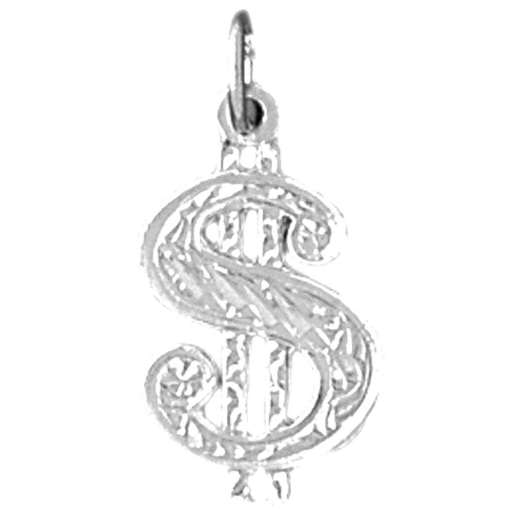 14K White Gold Dollar Sign Necklace for Women - 18