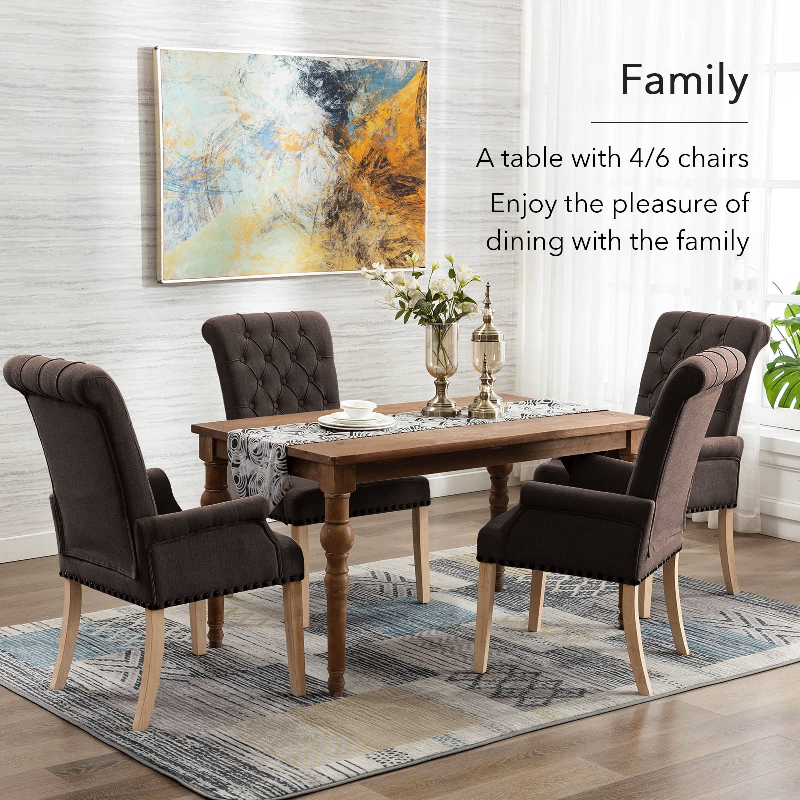 Elegant Tufted Upholstered Fabric Accent Dining Chair - Brown Club Armchair for Dining Room & Kitchen | Perfect for Formal Dining, Breakfast Nook & Home Decor