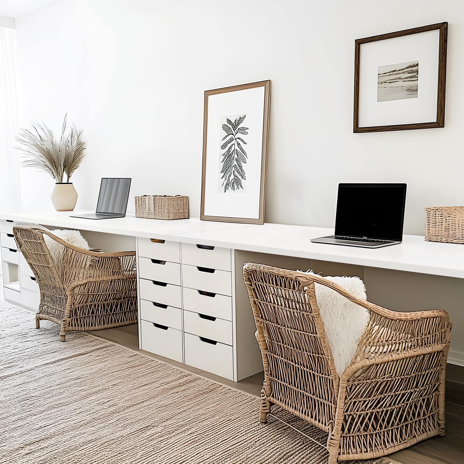 45x20 Inch White Universal Table Top - Solid One-Piece Reversible Melamine Countertop for Double Desks & L-Desk DIY - Perfect for Home Office, Study Room, and Workspace Setup