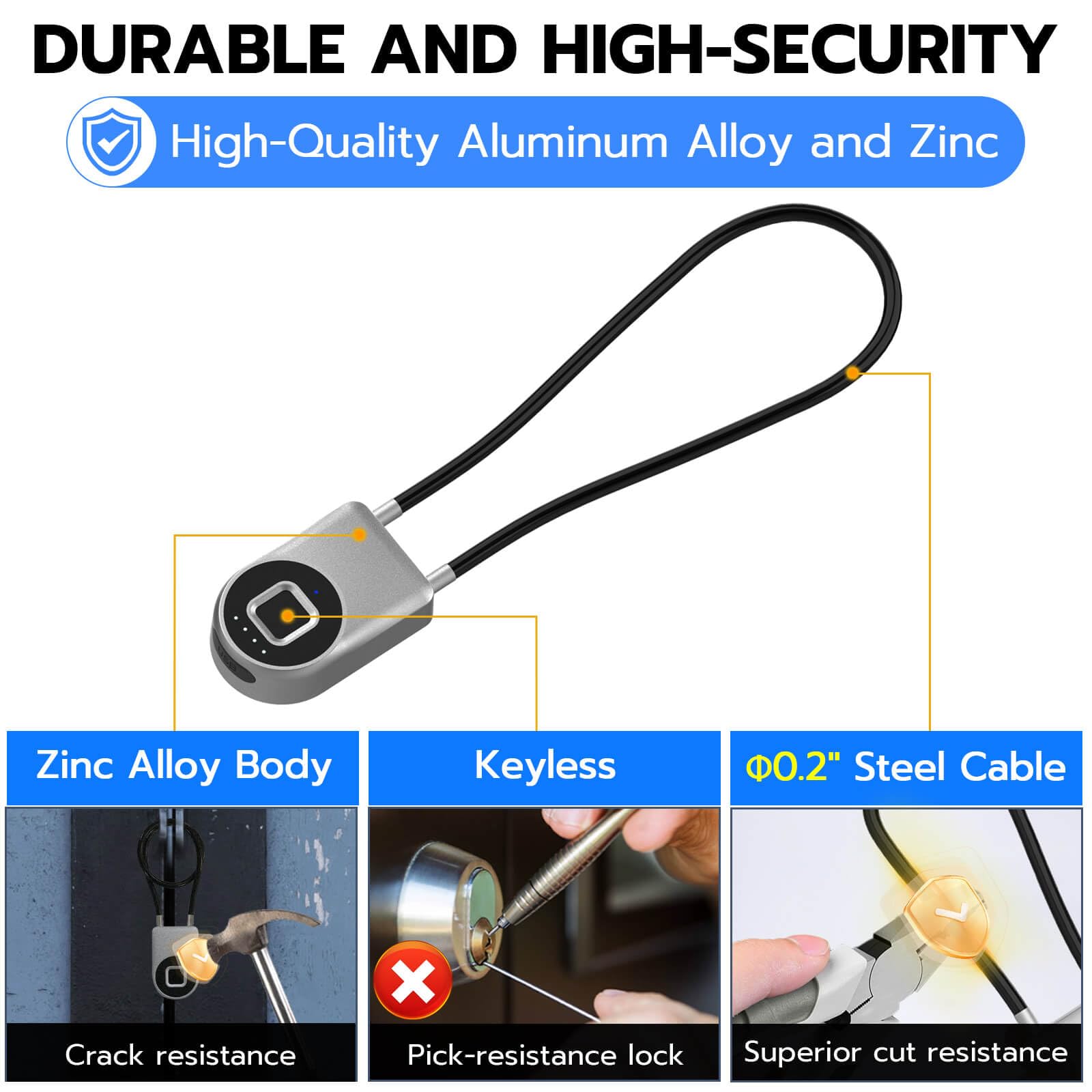eLinkSmart Fingerprint Cable Lock - 6