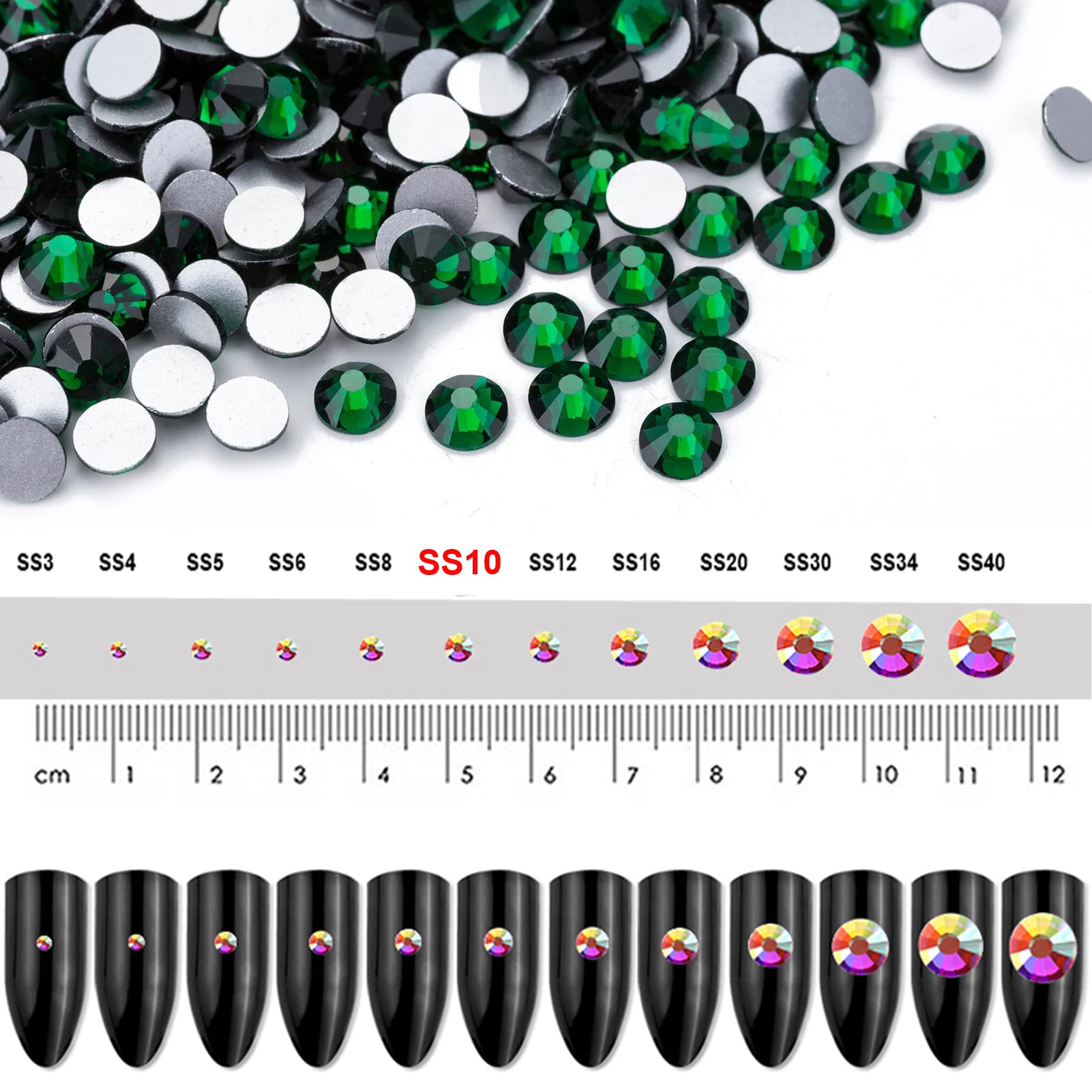 Dowarm 1440Pcs SS10 Flatback Nail Crystals - 2.8MM Glass Rhinestones for Nail Art, DIY Crafts, Dance Costumes & Jewelry Making | Non-Hotfix Adhesive Gems (SS10/2.8MM, Green Emerald) - Perfect for Manicures, Costume Design, Scrapbooking & Home Decor
