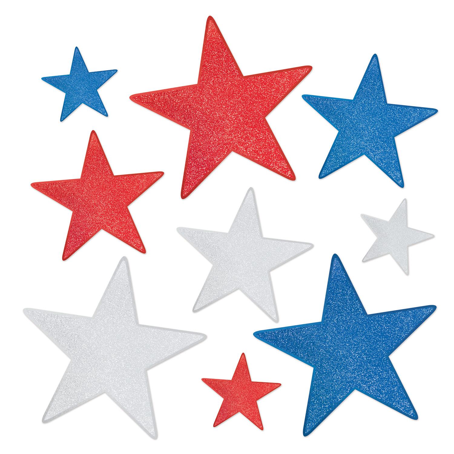 108 Pack Beistle Glittered Foil Star Party Cutouts - Assorted Colors (Red, Silver, Blue) for Birthday Decorations, Christmas Tree Ornaments & DIY Craft Projects