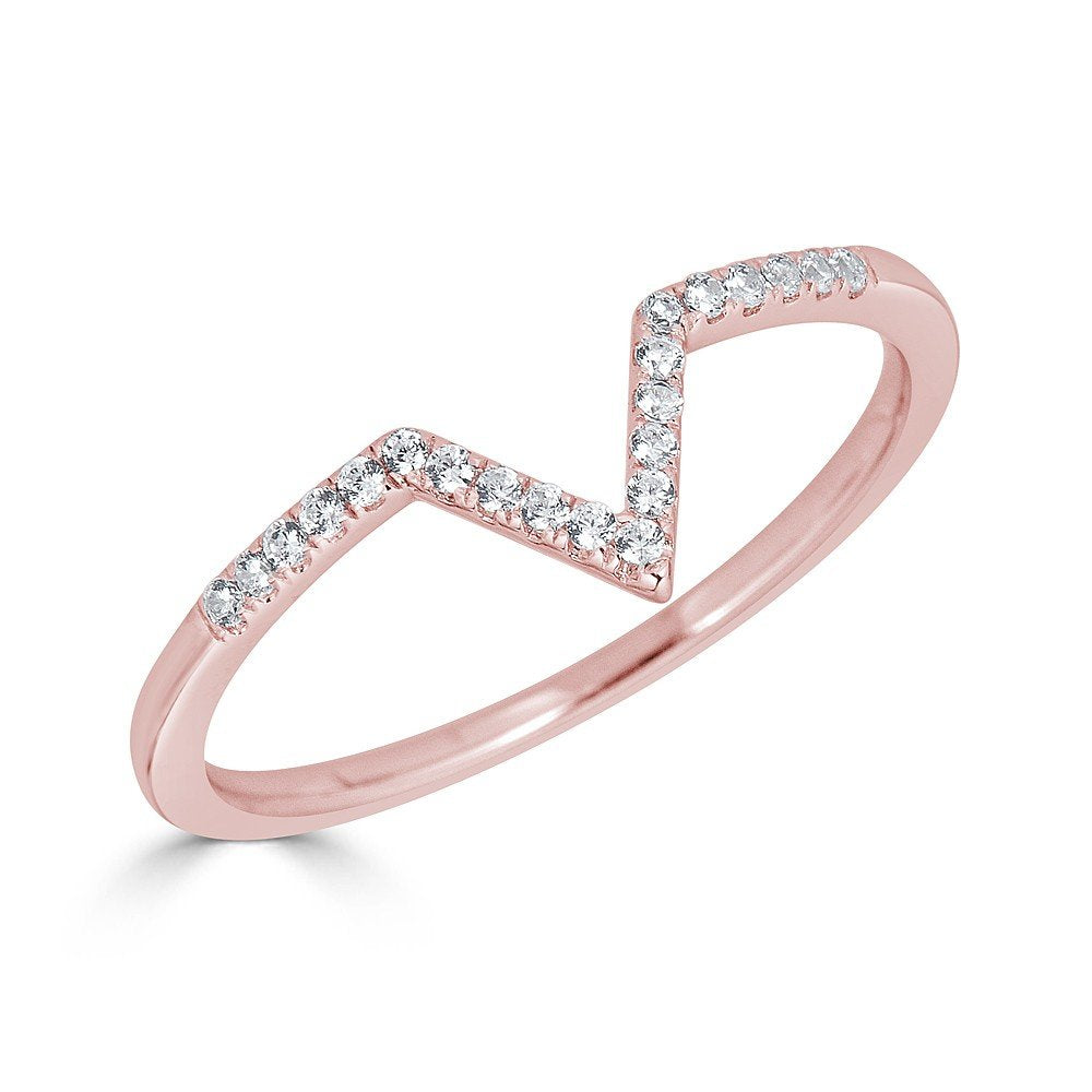 14K Gold 0.08 CTW Diamond Chevron Ring for Women - Elegant Stackable Band for Engagement, Wedding, Anniversary & Everyday Wear