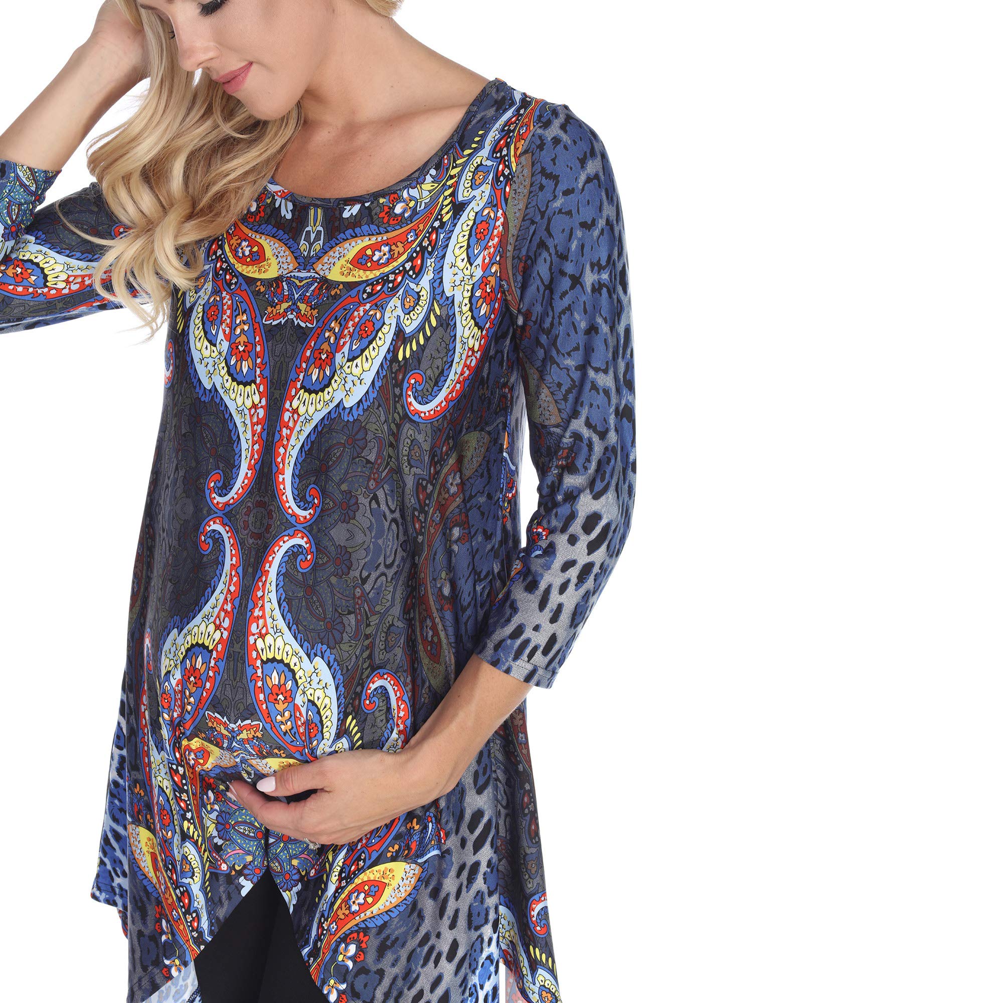 White Mark Women's Maternity Long Sleeve Arlene Printed Tunic Top - Comfortable Pregnancy Shirt for Work, Casual Wear & Maternity Photos