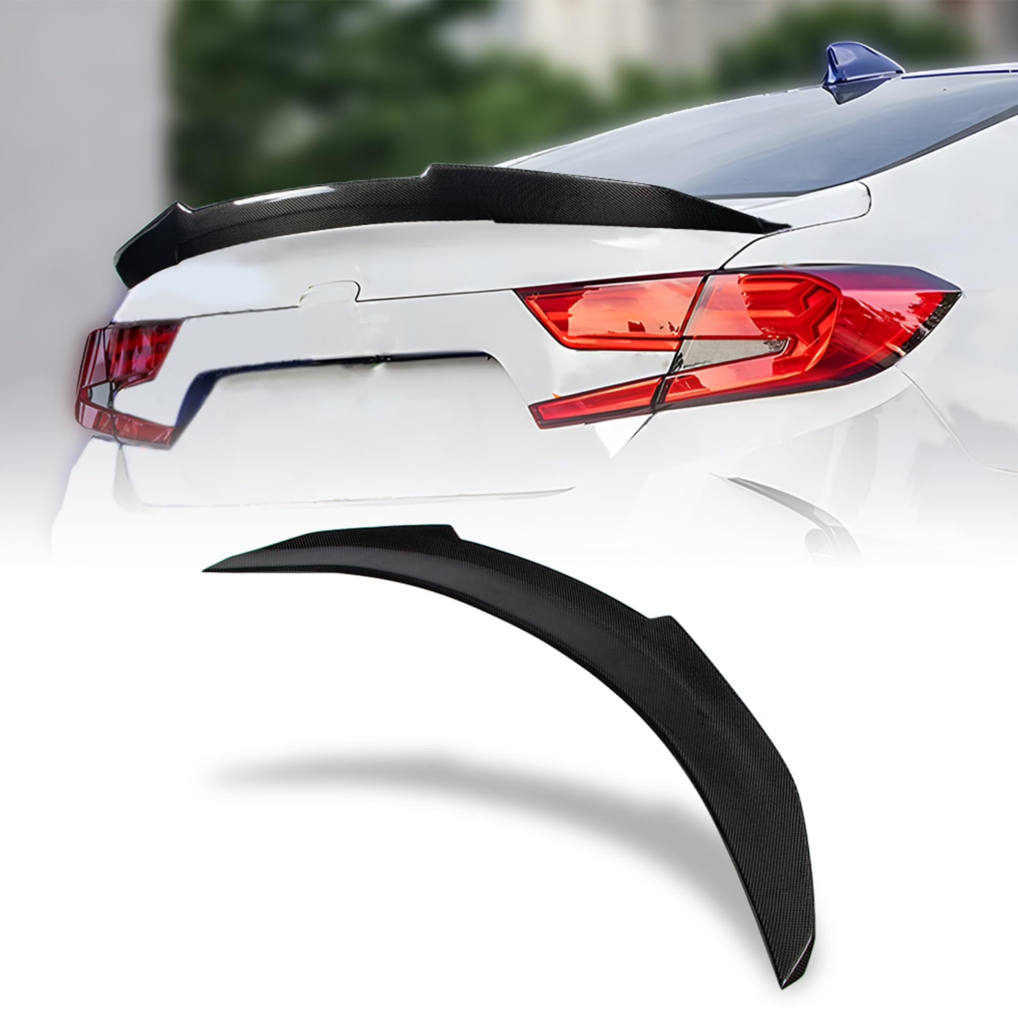 AeroBon Real Carbon Fiber Trunk Spoiler for 2018-2022 Honda Accord 10th Gen (H-Style) - Lightweight & Durable Rear Wing - Perfect for Street Racing & Car Customization