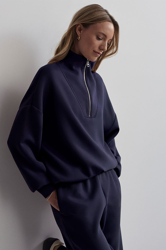 Varley Hawley Half Zip Sweater for Women - Navy Blue Pullover Fleece Top for Casual Wear & Outdoor Activities
