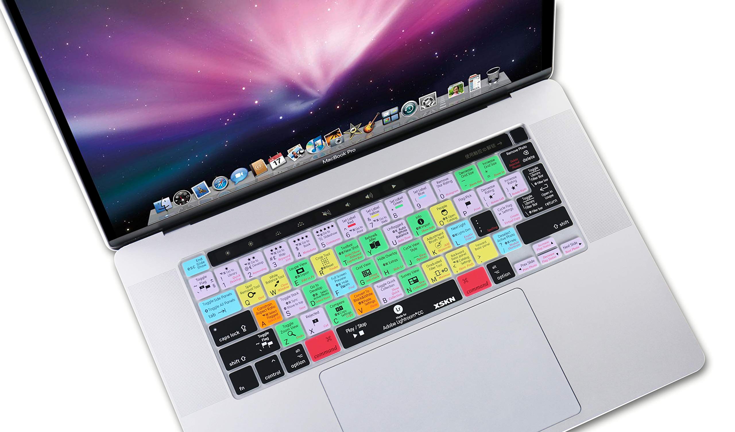 XSKN Lightroom CC Shortcut Keyboard Cover - Compatible with MacBook Pro 16-inch A2141 (2019) & 13.3-inch A2338/M1/A2251/A2289 (2020) - Silicone Skin for Touch Bar & Touch ID - US/EU Version - Perfect for Photo Editing & Creative Work