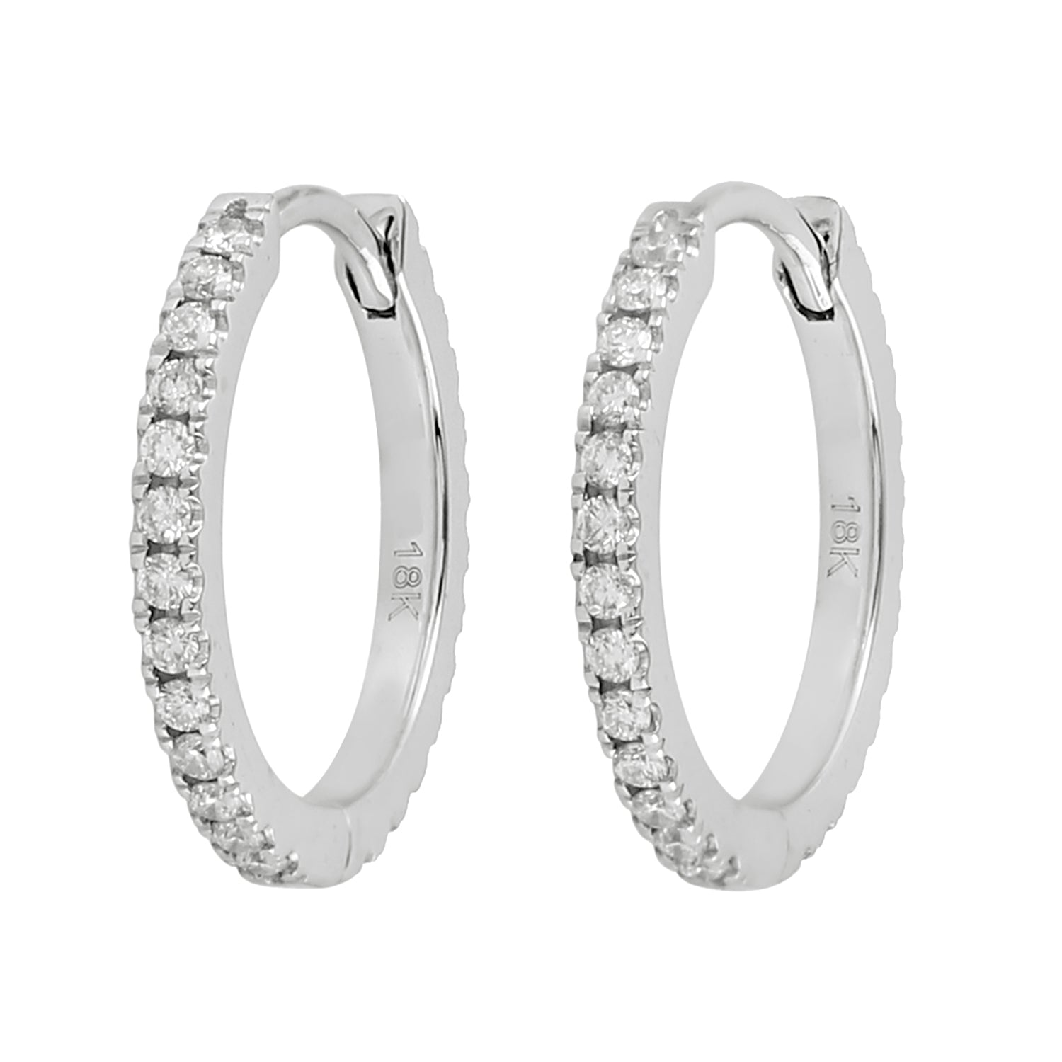 18K White Gold Micro Pave Natural Diamond Hoop Earrings for Women - Elegant Everyday Jewelry & Special Occasion Gift