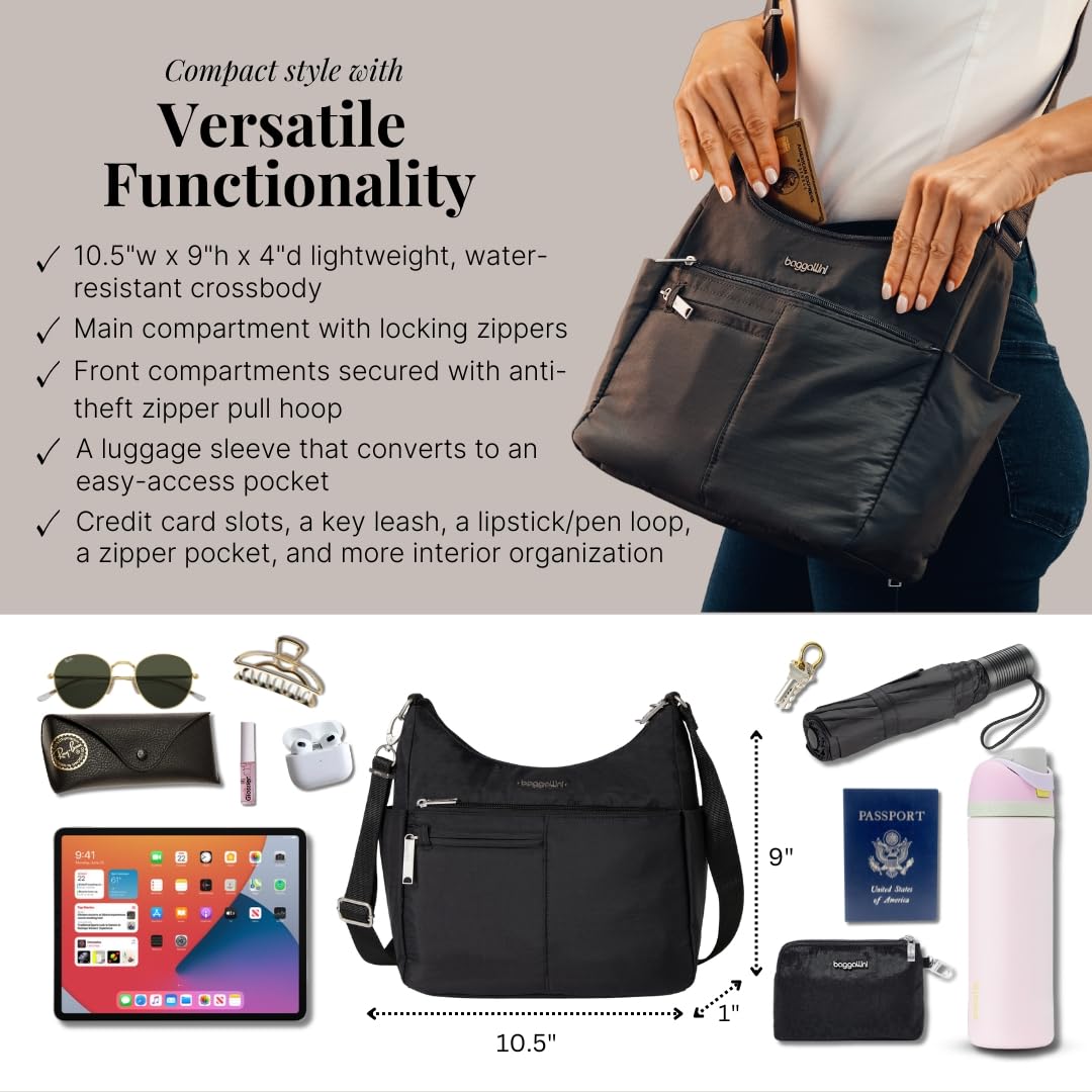 Baggallini Securtex Anti-Theft Crossbody Bag for Women - RFID Blocking, Lightweight Travel Purse for Daily Use, Shopping & Commuting
