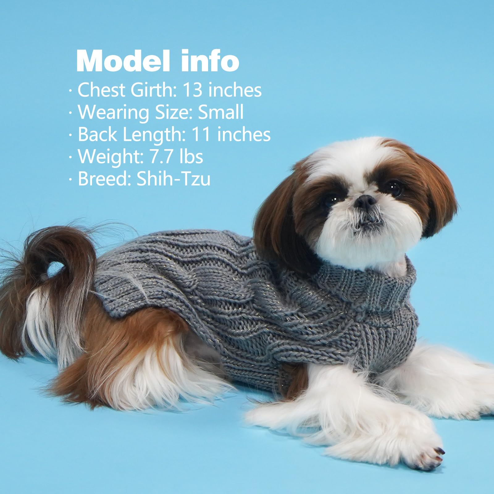 KYEESE Golden Thread Dog Sweater - Turtleneck Pullover for Small Dogs, Grey | Cold Weather & Indoor Wear
