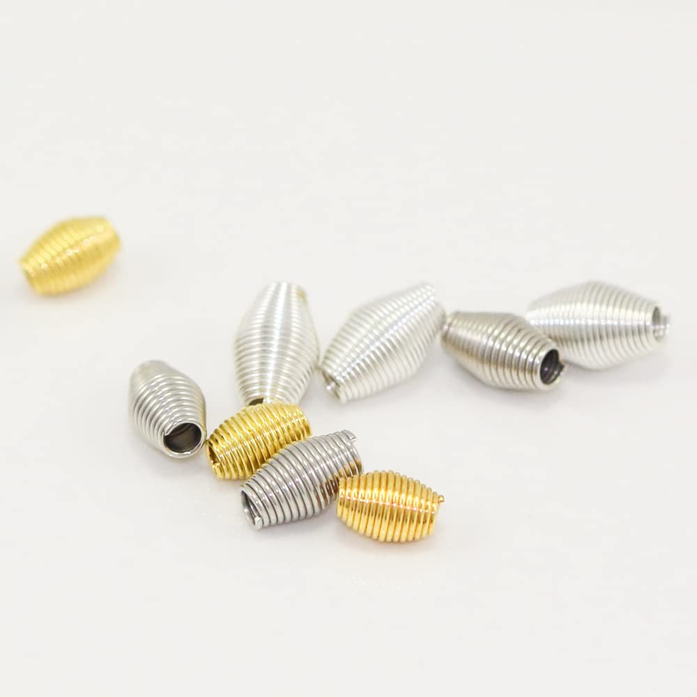 50pcs 7mm Spring Oval Bicone Rice Loose Beads - 18K Gold Plated Brass Spacer Beads for DIY Jewelry Making, Crafting Necklaces & Bracelets - Perfect for Boho, Wedding & Fashion Accessories (CF111-G)