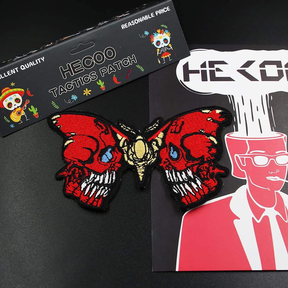 HECOO Bleeding Skull Butterfly Embroidered Iron On Patch for Jackets, Bags, DIY Crafts - Gothic Punk Style Accessories