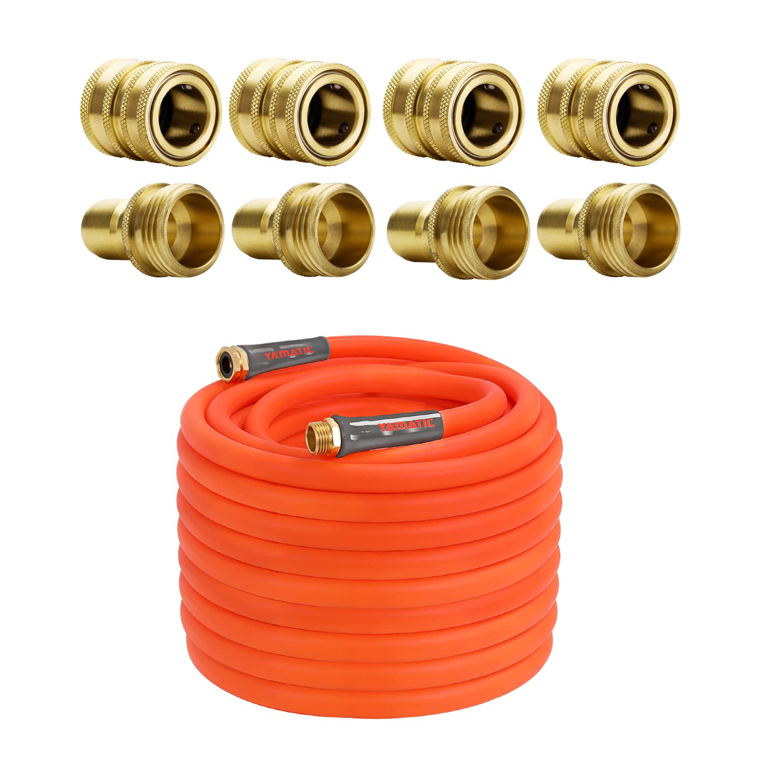 YAMATIC 5/8 Inch x 75 Feet Ultra Flexible Garden Hose with Solid Brass Quick Connect Set - Perfect for Watering Plants, Washing Cars, and Outdoor Cleaning