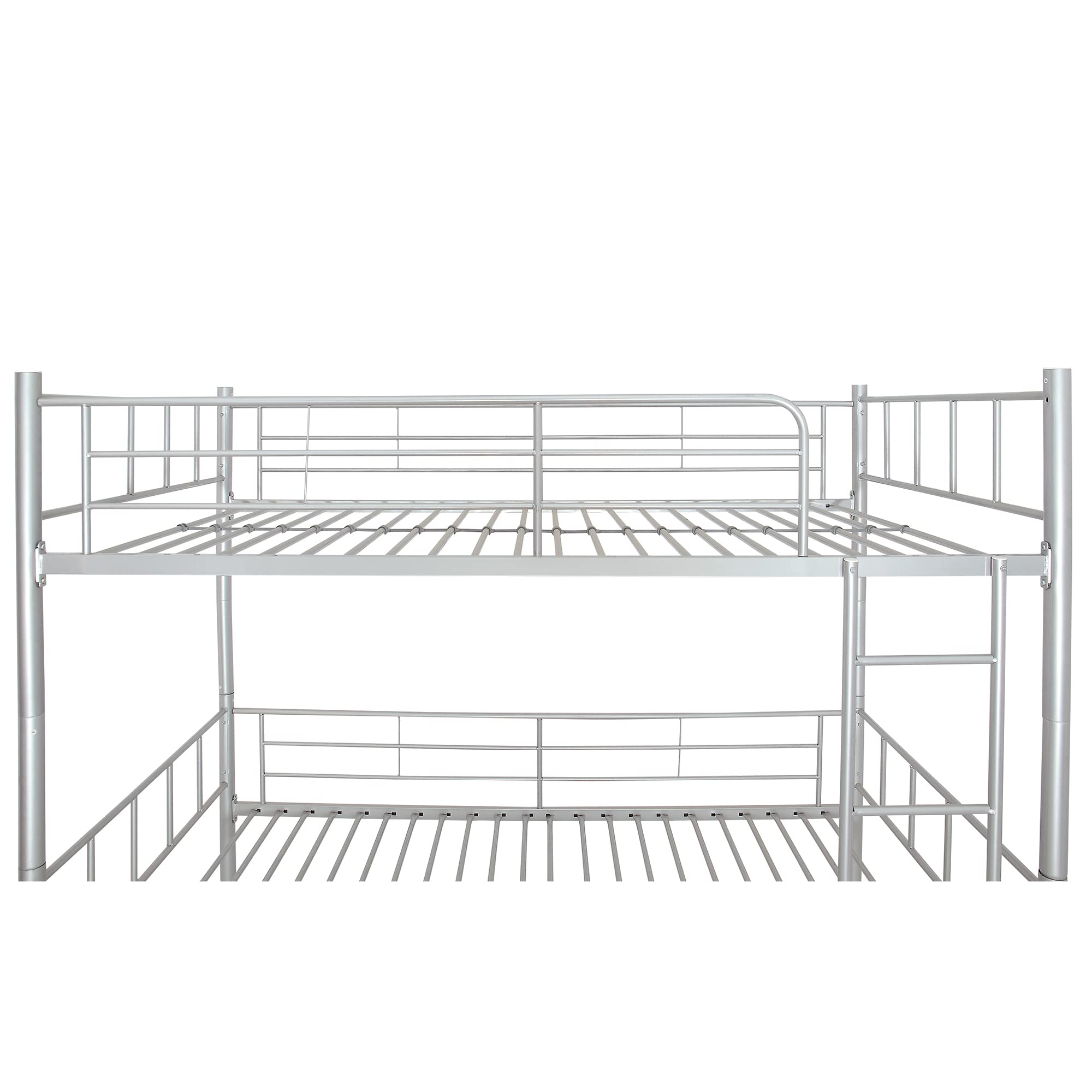 Twin Over Twin Heavy Duty Metal Bunk Bed Frame with Ladder & Safety Rail - Convertible to 2 Separate Beds for Kids, Teens & Adults (Silver) | Perfect for Dorms, Guest Rooms & Small Spaces