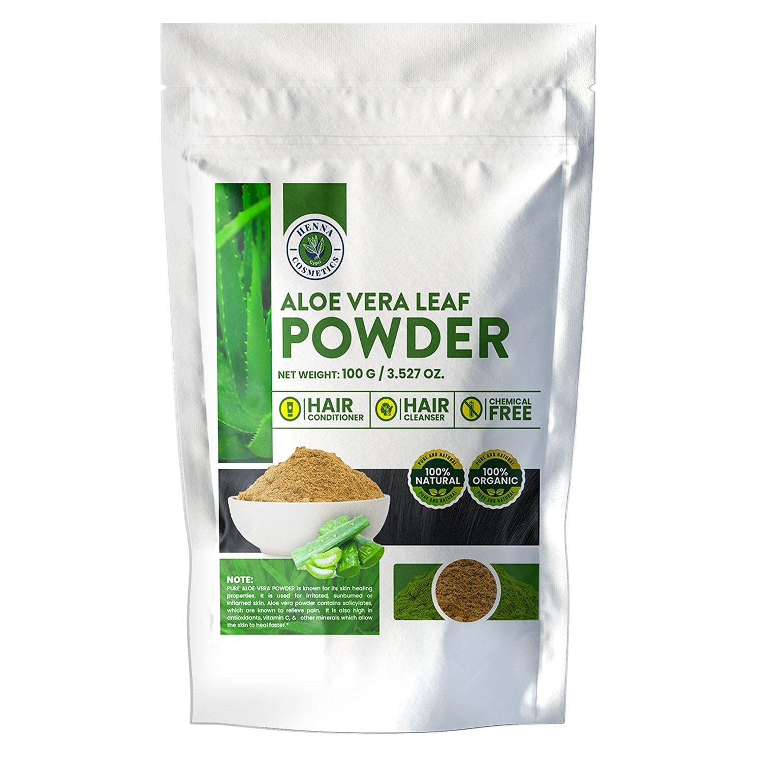 Organic Aloe Vera Leaf Powder (Aloe Barbadensis) - 100% Pure Natural Moisturizer for Hair & Skin Care | 3.53 Oz (100g) | DIY Face Masks, Juice, Salve & Beauty Recipes | Perfect for Dry Skin & Hair Treatment