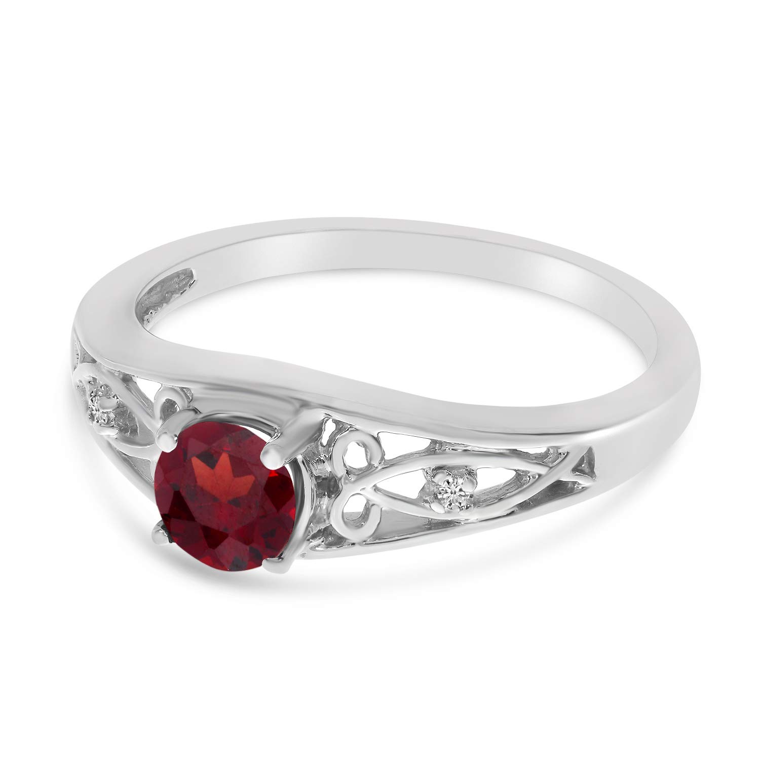 14K White Gold Round Garnet and Diamond Ring for Women - Elegant Birthstone Jewelry Gift for Anniversary, Engagement or Special Occasions
