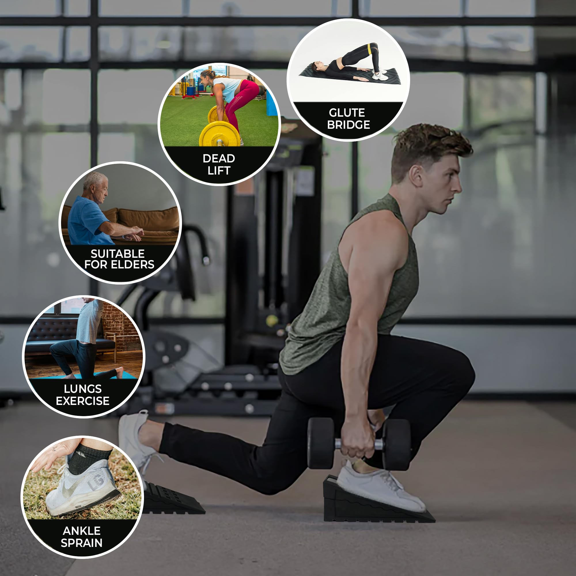 2-Pack Squat Wedge Blocks with 5 Resistance Bands - Heel Elevated Workout Wedges for Weightlifting, Yoga & Calf Stretching | Slant Board for Squat Exercises | Perfect for Home Gym, CrossFit & Physical Therapy