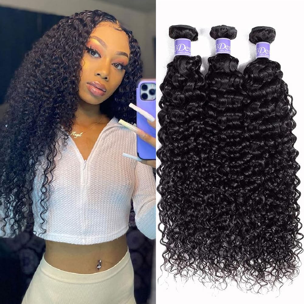 Brazilian Virgin Human Hair Bundles 3PCS - 12A Grade Unprocessed Jerry Curly Weave Extensions (22/24/26 Inch, 285g) | Natural Black Color for Women | Perfect for Daily Styling, Parties & Special Occasions